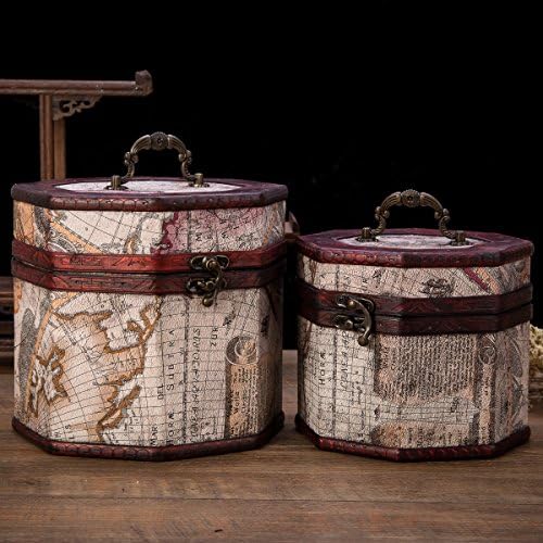THY COLLECTIBLES Classic Type World Map Sample Picket Octagon Jewellery Treasure Field Storage Organizer Trinket Souvenir Chest Set of two