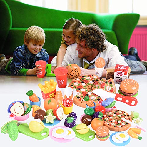 Play Food Set for Kids 40 Pieces Pretend Food Playset Kitchen Cooking Sets Toys for Educational Learning Fake Plastic Foods for Toddlers Kids Girls Boys Inspiring Imagination with a Storage Container - Thumbnail 7