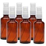 Kaith 2 Oz Glass Spray Bottle with Recipes Guide.Set of 6 Cobalt Amber Fine Mist Atomizer. Empty Containers for Misting Aromatherapy, Essential Oils, Cleaning, Room Sprays. (Amber)