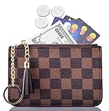 Women Coin Purse Leather Change Credit Card Holder Wallet with Key Chain Tassel Zip Coffee