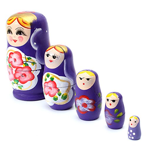 Matushka - SODIAL(R) 5x Matroshka Babuschka Matryoshka Matushka Matyoshka Russian Wooden Doll Color: Purple