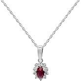 KOKAV 14K White Gold Genuine Ruby 1/4 Ct, Diamond Flower Pendant Necklace
