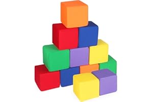 UHAPPYEE Foam Blocks for Toddlers 1-3, 12 PCS 5.5 inch Foam Soft Cubes for Kids, Colourful Building Blocks, Stacking Block Sets, Throwing Toys