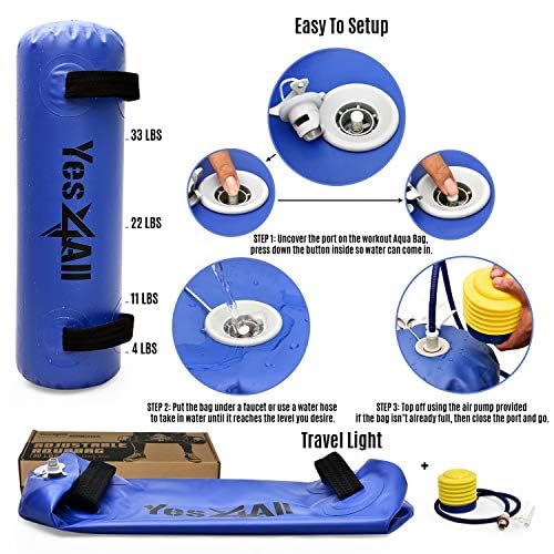 Yes4All Large Aqua Bags for Workout 45-80lbs - Ultimate Core Water Weights Aqua Bag - Portable Stability Fitness - Perfect Agility, Durability for Indoors and Outdoors - Clear & Dark Blue