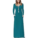 LILBETTER Women's Long Sleeve Loose Plain Maxi Dresses Casual Long Dresses with Pockets