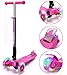 ChromeWheels Scooters for Kids, Deluxe Kick Scooter Foldable 4 Adjustable Height 150lb Weight Limit 3 Wheel, Lean to Steer LED Light Up Wheels, Best Gifts for Girls Boys Age 3-12 Year Old, Pink