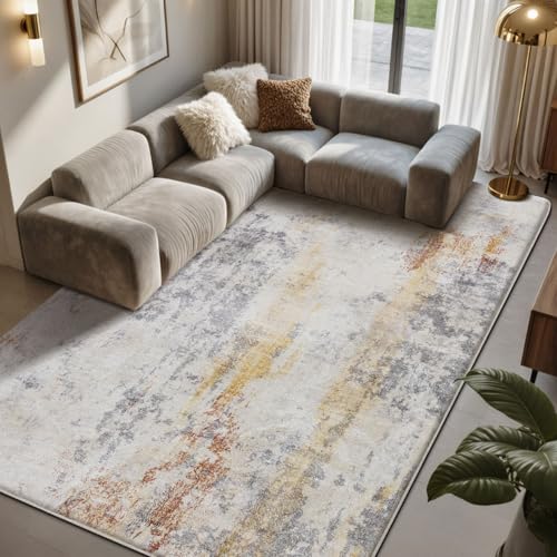 Calore Rugs for Living Room Soft Modern Carpet Non-Slip Bedroom Rug Large Short Pile Area Rugs Home Decor (Abstract Grey, 200 x 250 cm)