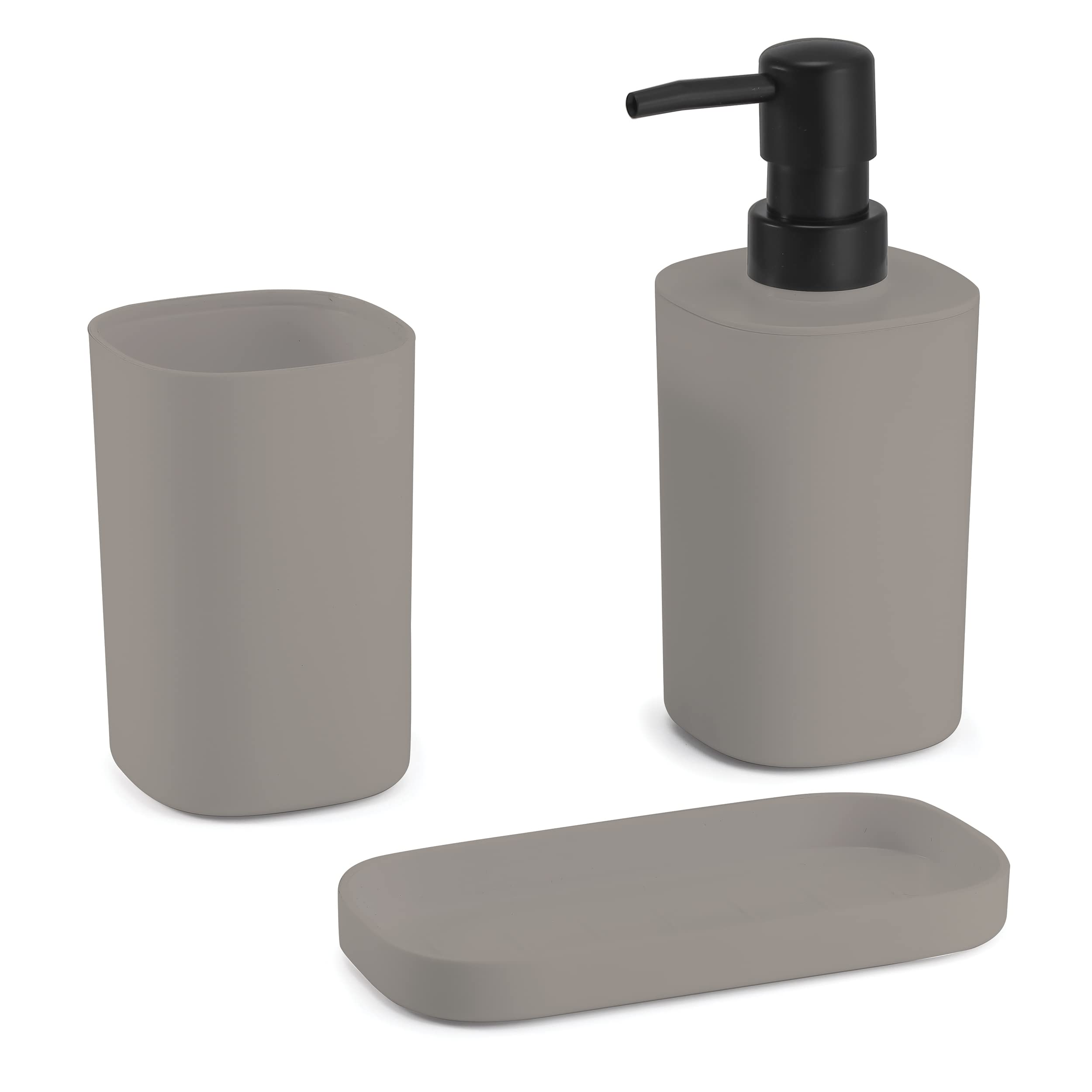 MSV Bad Accessories Lona Soap Dispenser/Soap Dish/Toothbrush Tumbler Set of 3 Beige Taupe Matt