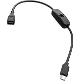 HomeSpot USB 2.0 to Short Micro USB Extension Cable Cord with Click Button Power On Off Compatible with Raspberry Pi Zero 3 Smartphone Tablet