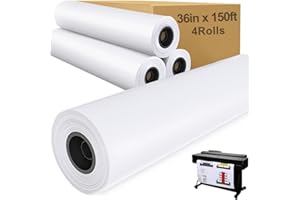 TAPSIN Plotter Paper 36" x 150', 2" Core 4.2 mil - 80 g/m² 20lb Bond Tracing Paper Roll for Wide Format Ink Jet Printers | Architectural Blueprints, Engineering Drawings, CAD, Custom-Sized Prints (4 Rolls）