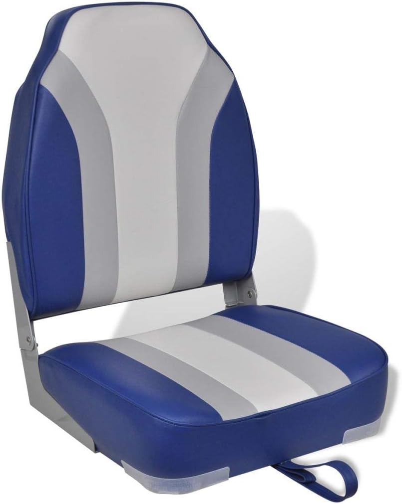 vidaXL Foldable Boat Chair High Backrest Blue White Marine Fishing