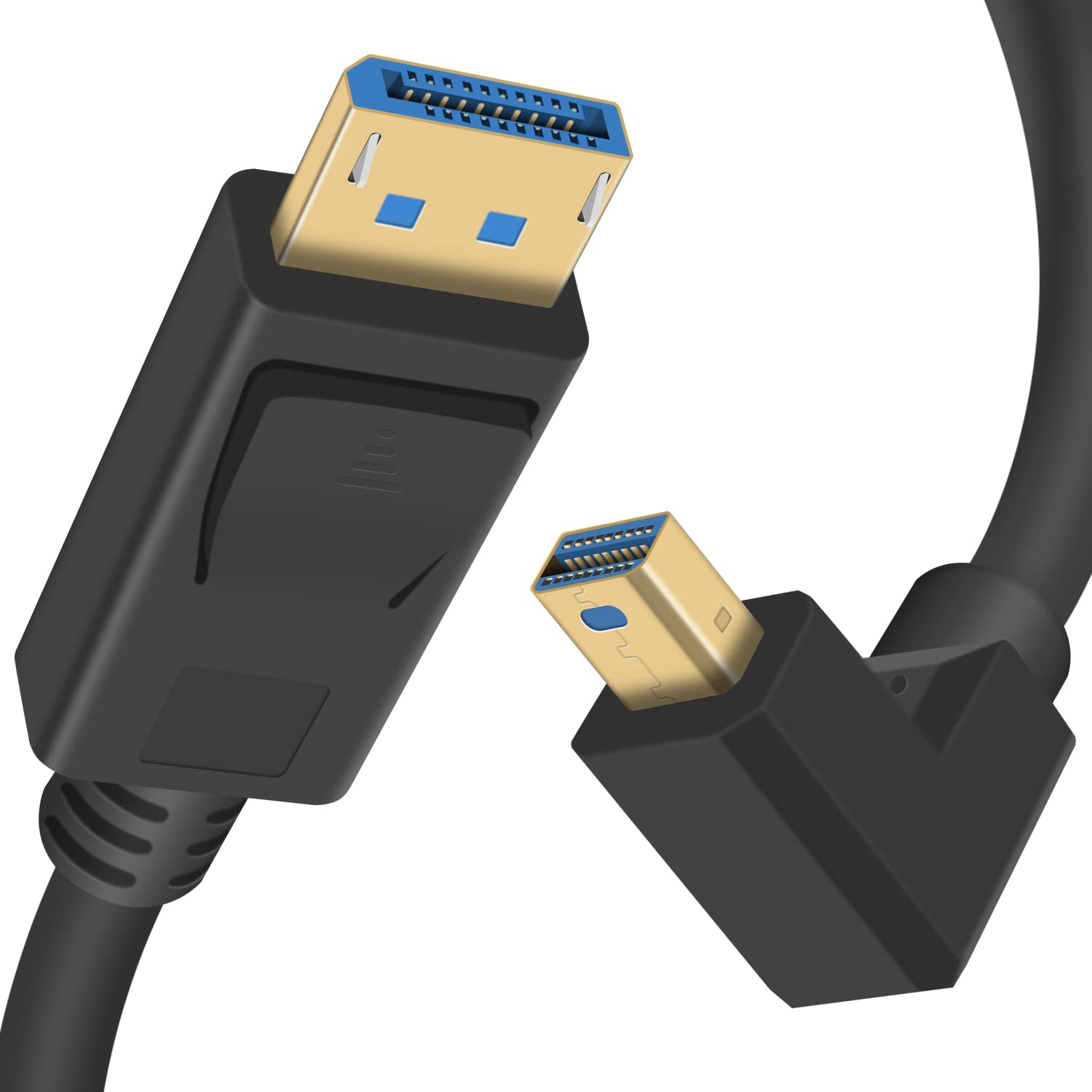 Duttek Mini Displayport to Displayport 1.4a Cable, 8K@60Hz Mini Displayport UP Angle Male to Displayport Male Cable Bi-Directional Transmission Displayport to Mini Displayport Cable (0.3M)