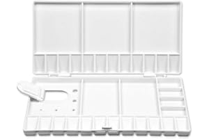 MIFUNER 33 Compartments Portable White Watercolor Paint Palette Case Folding Palette Box 28 Wells with 5 Mixing Areas for Watercolor Gouache Acrylic and Oil Paint Large