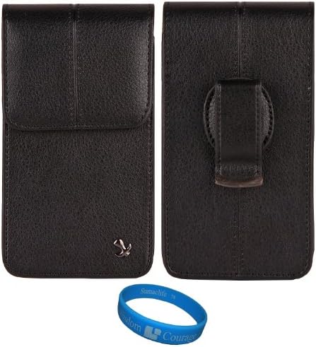 Black Textured Leather Protective Holster Carrying Case (Vertical) for LG Optimus 4X HD Smartphone + SumacLife TM Wisdom Courage Wristband