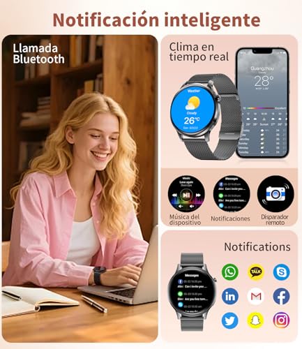 LIGE Smartwatch for Women 7.9 mm Ultrathin 1.32 Inch AMOLED Phone Call for Android iOS Elegant Smartwatch Multisport, Fitness/Heart Monitor/Sleep, Pedometer, Calories, Dark Grey
