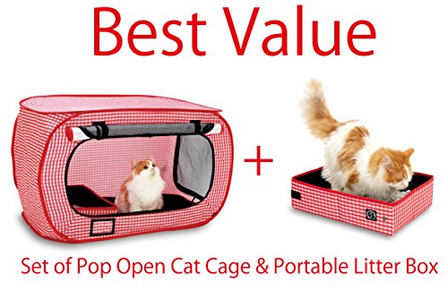 necoichi set of pop open cat cage and portable litter box