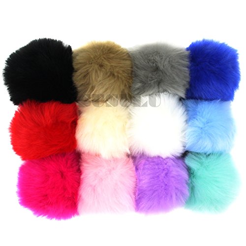 DIY 12pcs Faux Rabbit Fur Fluffy Pompom Ball for Knitting Hat Hats (9cm mix colors)