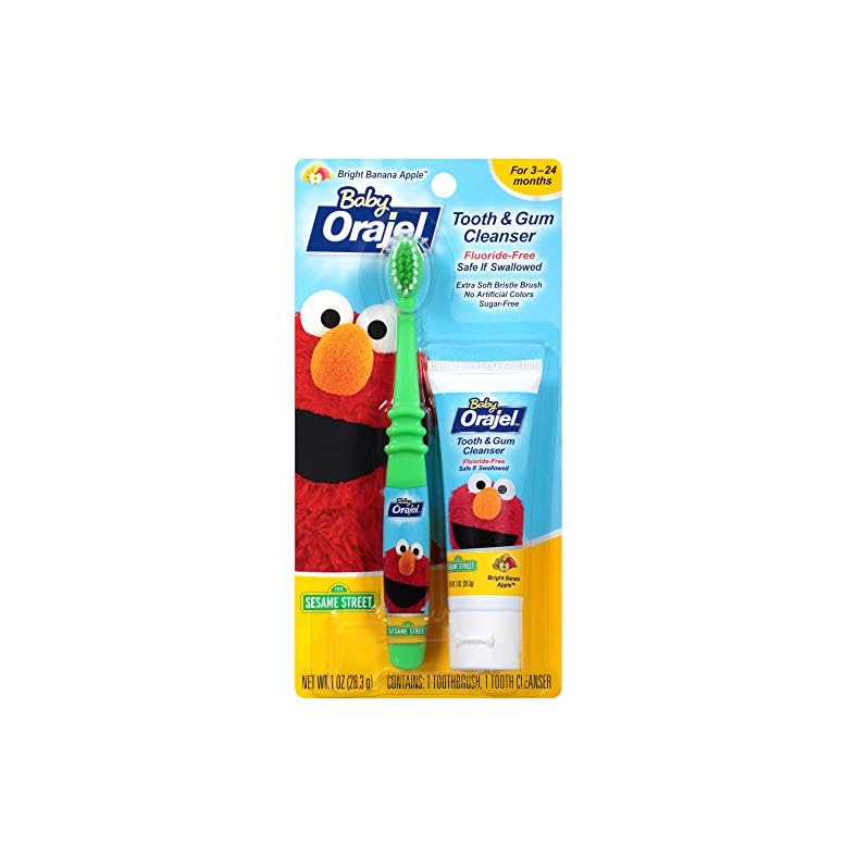 Orajel Elmo Fluoride-Free Tooth & Gum Cleanser with Toothbrush, Combo Pack, Banana Apple Flavored Non-Fluoride, 2 Piece…