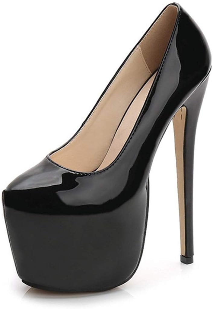 Women's Platform High Heels Round Toe Pumps Thin Heel Stilettos Slip on