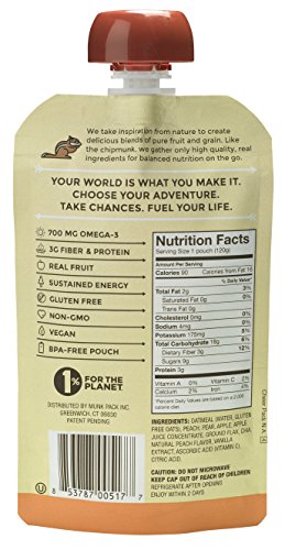 Munk Pack Oatmeal Fruit Squeeze | Peach Chia Vanilla, Ready-to-Eat Oatmeal On The Go, 4.2 oz, 6 Pack