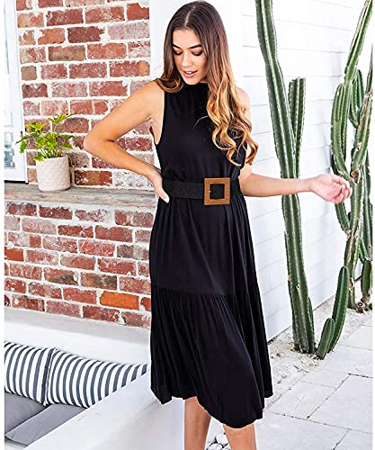 Set of 4 Straw Woven Elastic Stretch Waist Belts for Women, Fashion Boho Ladies Braided Rattan Dress Belt