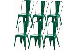 SOLEGGIATA Metal Dining Chairs Set of 6 Industrial Stackable Iron Metal Tolix Chairs for Cafe Dining Room Farmhouse Bistro Indoor Outdoor Alpine Green Color
