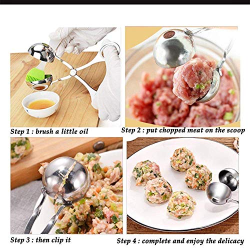 2PC Meatball Scoop Ball Maker, Stainless Steel Meat Baller Tongs, Cake Pop Maker Meatball Maker Melon Baller Cookie Scoop Cake Rice Dough Ice Tongs for Kitchen Tools, Ball Size 1.38"&1.78"