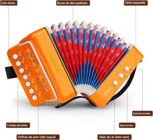 VEDO Acordeon Infantil 10 Teclas, Mini AcordeãO de Brinquedo, Adequado Para CriançAs E Iniciantes, Material de Resina ABS de Segurança, Leve E PortáTil, CriançAs com Mais de 3 Anos e Idade