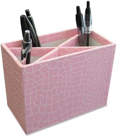 Aurora GB PROformance Pencil Cup, 5 3/8 in. L x 2 7/8 in. W x 4 1/8 in. H, Pink, Croc Embossed, Pink Trim, Eco-Friendly, Recyclable, Made in USA (AUA09014)