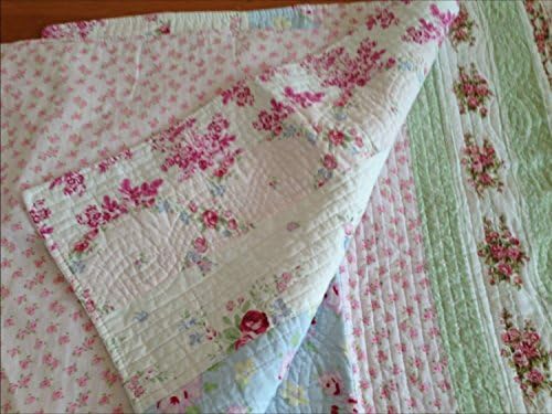 Finely Stitched Shabby Patchwork Vintage Pink Rose Chic Quilted Pillow Sham King