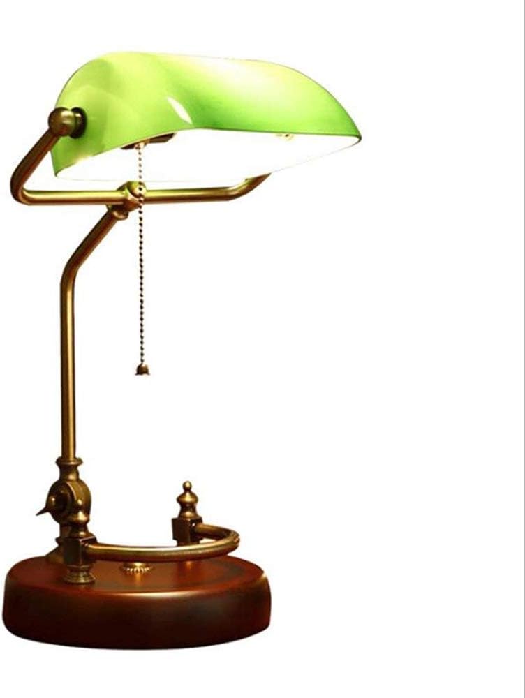 Traditional Bankers Lamp, Brass Base, Handmade Emerald Green Glass Shade,Vintage Office Table Light, Antique Style Desk Lamps for Office, Library, Study Room