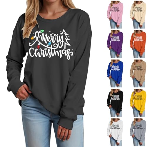 DUHGBNE christmas jumper womensChristmas Sweatshirts for Women Uk Merry Christmas Graphic Light Jumpers Long Sleeve Crew Neck Xmas Pullovers Xmas Jumpersxmas jumper womensblack ladies