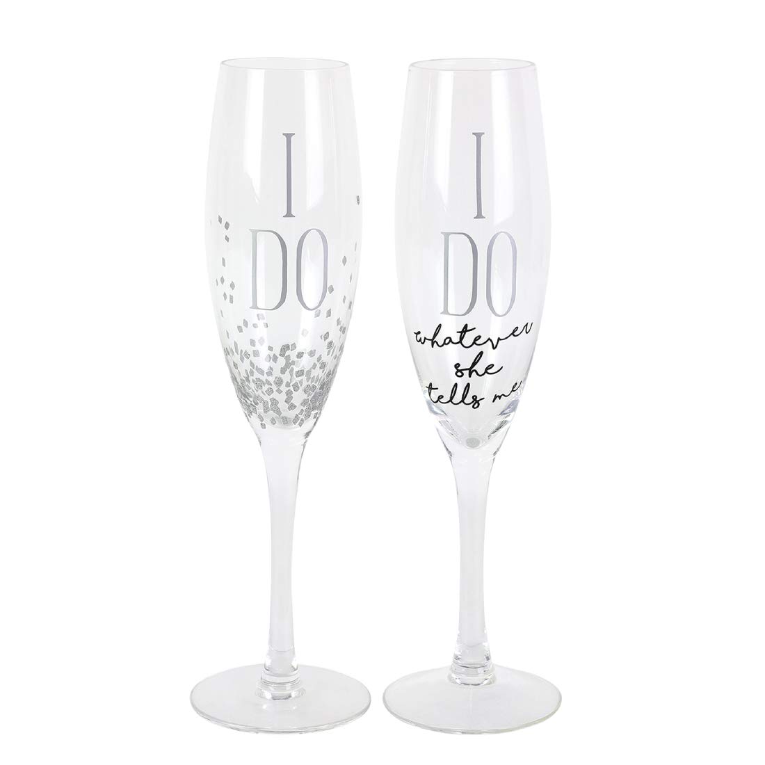 Enesco Our Name is Mud I Do Glittered Wine Glasses Wedding Champagne Flute, 2 Piece Set, Clear