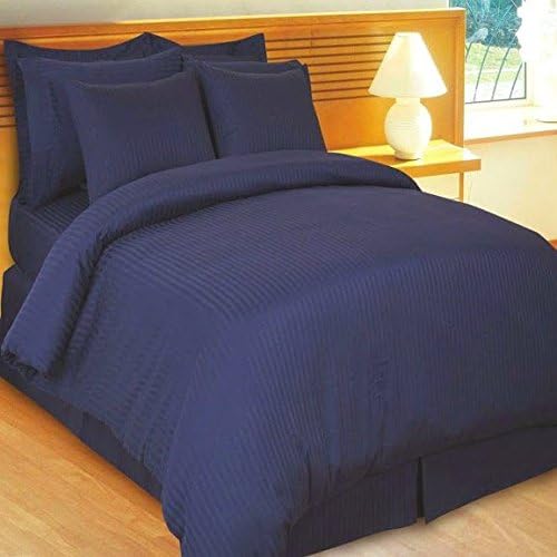 Egyptian Park Real 400-Thread-Count Super Soft Button Closure Designer 1-Piece Luxury Duvet Cover Twin Stripe Navy Blue