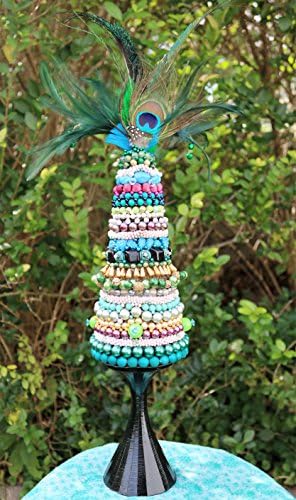 Vintage Jewelry Tree Mixed Media Art "Peacock Pout" Unique &amp; Unusual