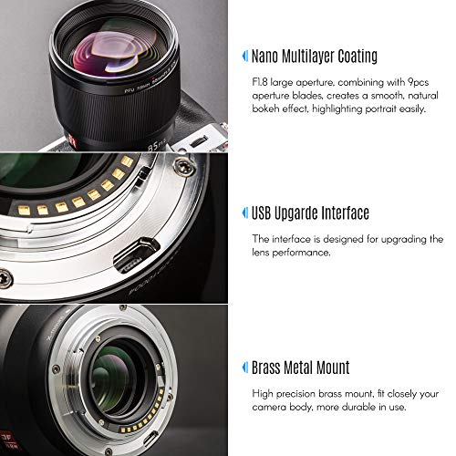 Viltrox PFU RBMH 85 mm F1.8 STM (X-Mount) AF Mise au Point Automatique Objectif Principal Standard Objectif APS-C Cadre pour Fujifilm X-Mount X-H1 X-Pro2 X-T3 X-T30 X-T20 X- E3 X-T100 Caméra X-A5 - Image 2