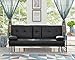 Naomi Home Low Profile Design: Convertible Folding Futon Sofa Bed Sleeper Couch for Living Room Faux Leather Upholstered Futon Sofa with Armrests, Metal Legs, 2 Cup Holders, Black