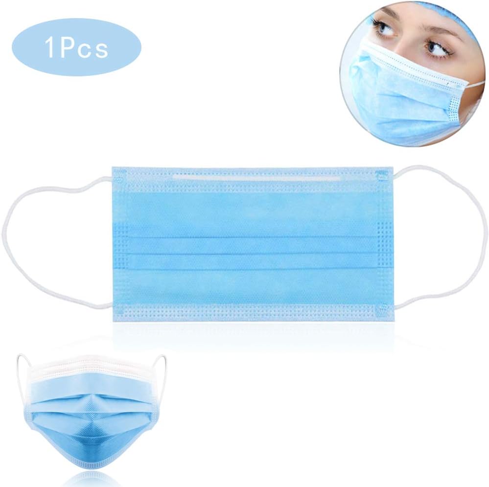 Disposable Face Masks, Morenitor Professional 3-Layer Anti Dust Breathable Earloop Mouth Mask, Comfortable Sanitary Surgical Mask for Dust, Protection and Personal Health (Blue-1Pcs)