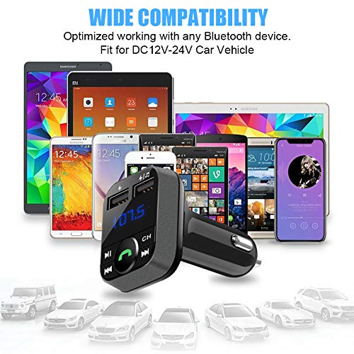 Bluetooth FM Transmitter for Car, LUMAND Wireless Bluetooth Radio Transmitter Car Kit with 2 Ports USB Charger 5V/2.4A&1A, Support USB Drive, TF Card and Hands Free Calling