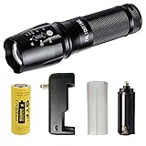 ZHENWEI zoomable 5 mode Cree XM-L2 LED flashlight 1000 lumens, portable handheld Torch tactical flashlight military for home outdoor biking hiking, with rechargeable 26650 battery and charger
