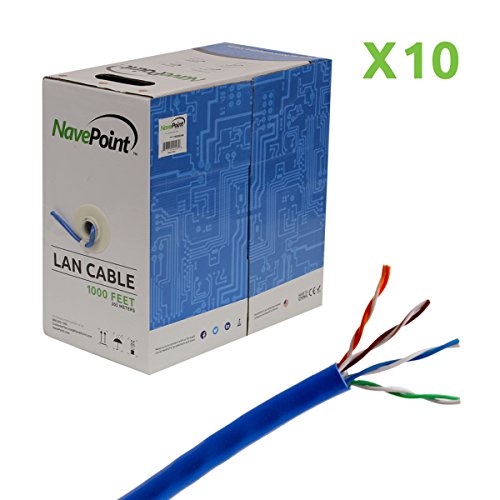 NavePoint CAT5e UTP Ethernet Network Bulk Cable - 1000 Ft 10-pack Blue