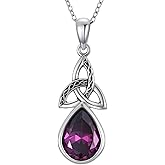 DOTOUJOUR Natural Amethsy Celtic Knot Pendant Necklace for Women 925 Sterling Silver Teardrop Protection Healing Crystal Gemstone Birthstone Jewelry for Mom Her