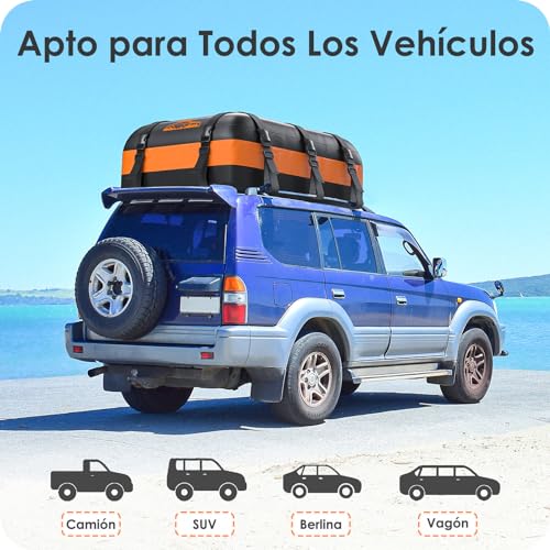 Rymopuey Roof Box 20Cubes/566L, Roof Box for Car 700D Orange, Roof Box with Non-Slip Pads and 10 Fastening Straps, Pto for Cars with/without Luggage Rack