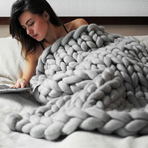 Clearance Yarn Blanket,80x100cm Hand Chunky Knitted Blanket Thick Wool Bulky Knit Throw for Sofa Bed (Gray)