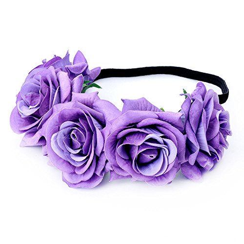 DreamLily Rose Flower Crown Wedding Festival Headband Hair Garland Wedding Headpiece (1-Lavender)