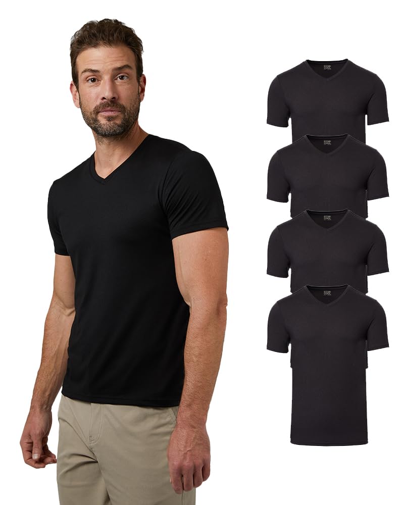 Photo 1 of 32 Degrees Mens 4 Pack Cool V-Neck T-Shirt | Anti-Odor | Quick Drying | 4-Way Stretch, Black, XX-Large