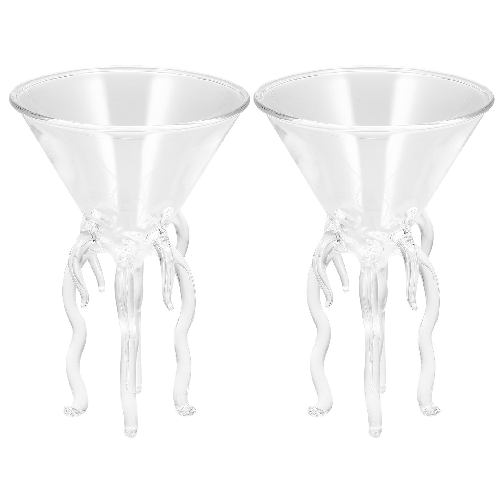 Tofficu 2 Pcs Octopus Cocktail Glasses, Novelty Jellyfish Martini Glasses Set, Creative Weird Shaped Drinking Goblets for Margarita, Mojito and Home Bar Party, Clear Glass (220ml)
