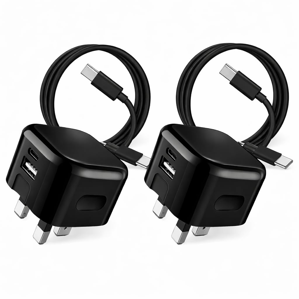 2 Pack For Apple iPad Pro 13 11 Air 13 11 iPad 10 mini 7 6 Charger Plug and Cable [20W Dual Port] [Fast Charging] UK Mains Adapter 60W Braided USB-C Charging Cable 1M
