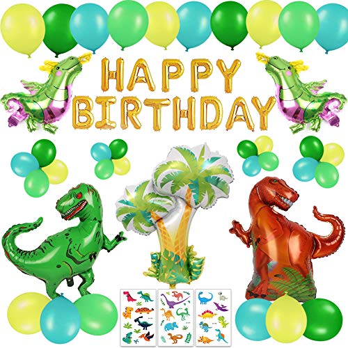 Happy Life 63 Stück Dinosaurier Geburtstag Deko Set für Kinder, Alles Gute Zum Geburtstag Girlande, Dino Luftballons…