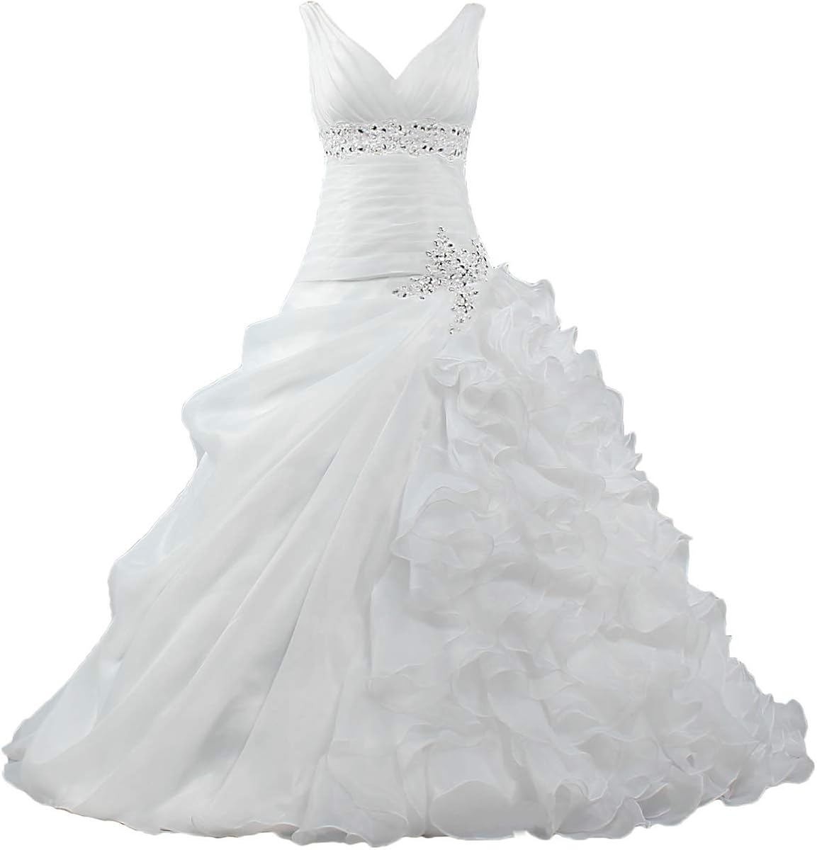 Unbranded Women's V Neck Organza Ball Gown Wedding Dresses for Bride